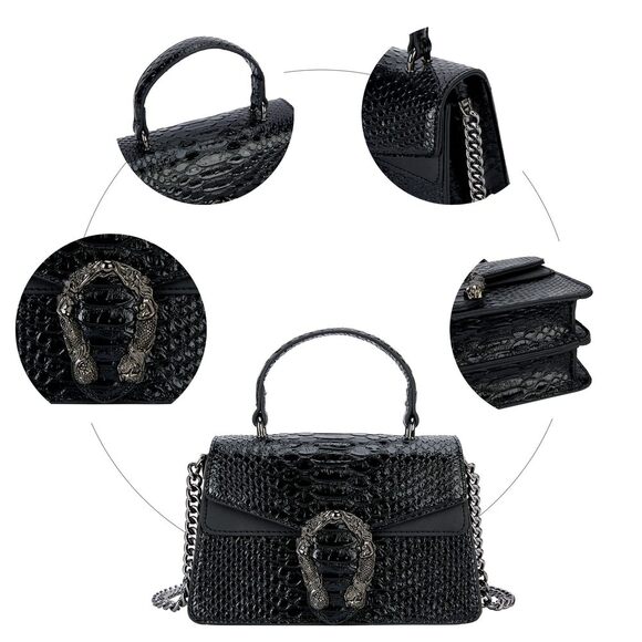 Classic Crossbody Chain Purses For Snake Pattern Textured Strap Handbags Eveni - Picture 4 of 7